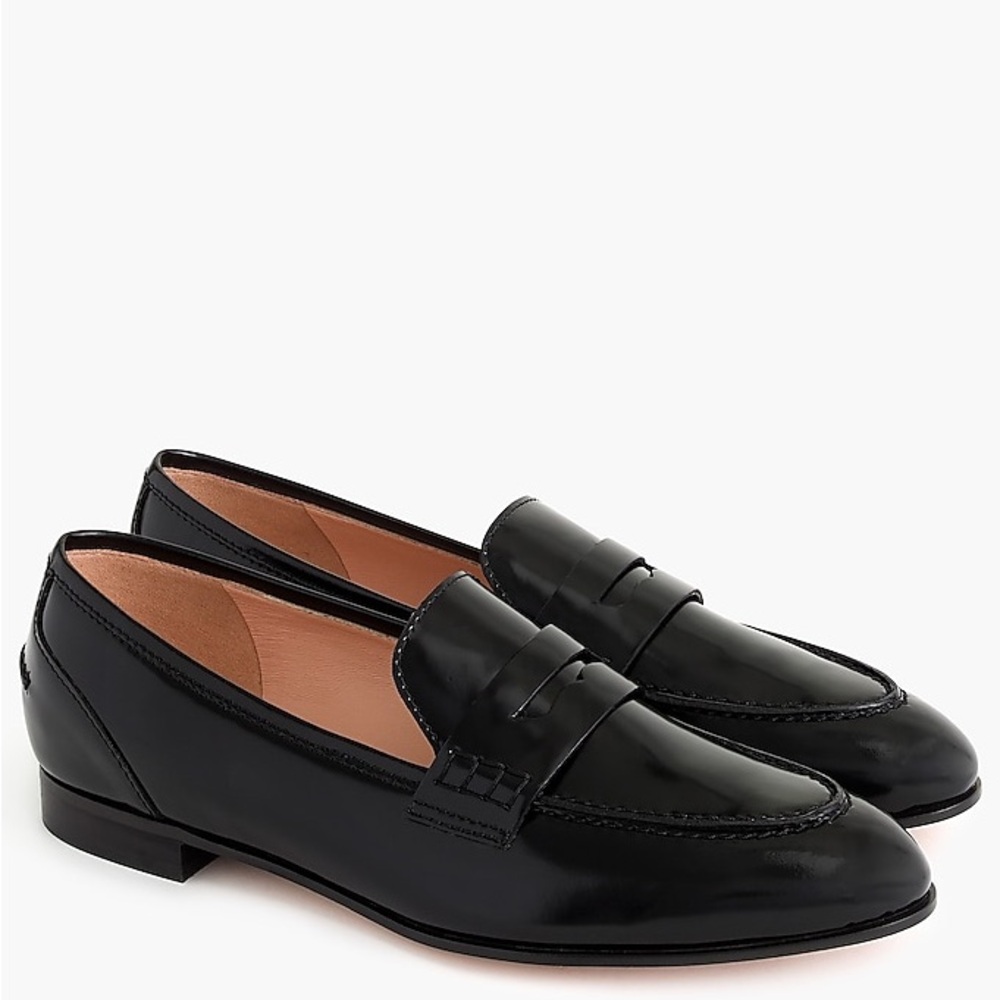 J. Crew Academy Penny Loafers in Black Italian Leather Size 8